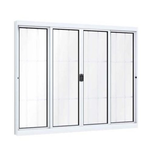 janela de aluminio branca 4 folhas com grade Lucasa Ideale
