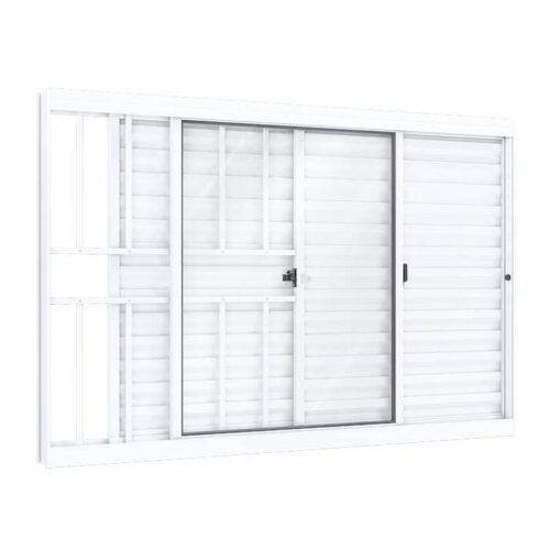 janela veneziana aluminio branca 3 folhas com grade Lucasa Ideale