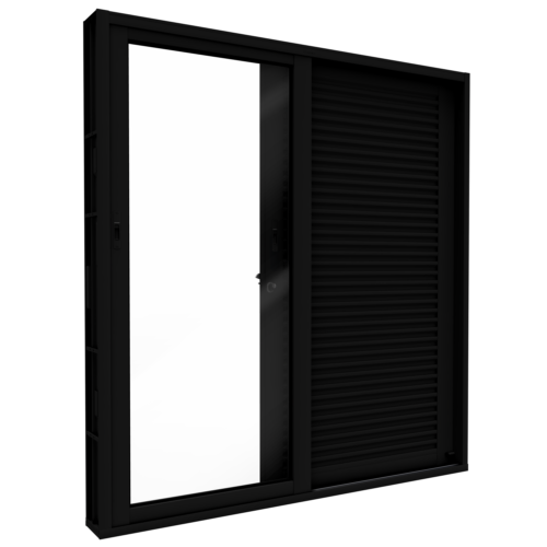 Porta Balcão De Aço Preta De Correr 3 Folhas - Lucasa Facilità