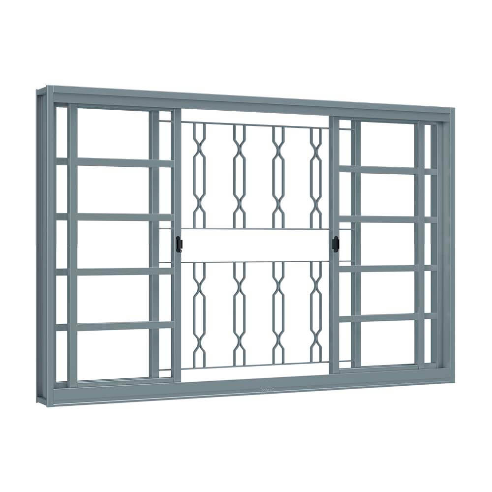 Janela de aço de correr 4 folhas com grade mosaico - Riobras Aço