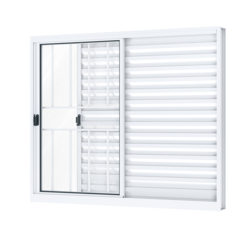 Janela Veneziana De Alumínio Branca 3 Folhas Com Grade - Riobrás Alumínio