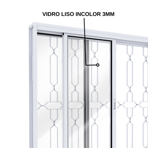 Janela de Aço de Correr 4 Folhas Com Grade Mosaico e Fecho Embutido - Lucasa Facilità - Imagem 4