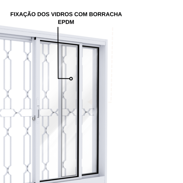Janela de Aço de Correr 4 Folhas Com Grade Mosaico e Fecho Embutido - Lucasa Facilità - Imagem 2