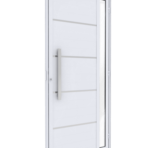 PORTA DE ALUMÍNIO DE GIRO LAMBRI COM FRISO VISOR E PUXADOR DE 60CM 215X95- LUCASA IDEALE