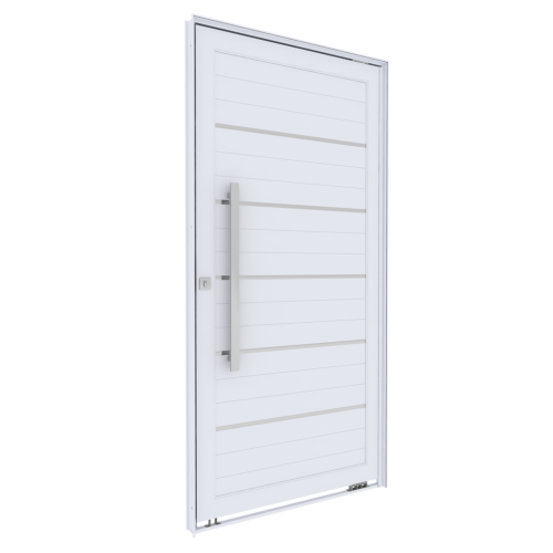 Porta pivotante de aluminio com lambri e puxador