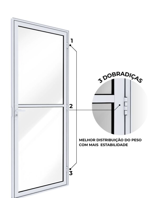 Porta de Alumínio de Giro de Vidro com Travessa 215x85 - Lucasa Ideale - Imagem 4