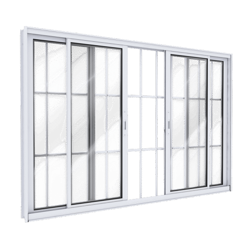 Janela de Alumínio de Correr Central 2 Folhas Móveis e 2 Folhas fixas com Grade - Lucasa Ideale