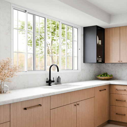 Janela de Alumínio de Correr Central 2 Folhas Móveis e 2 Folhas fixas com Grade - Lucasa Ideale