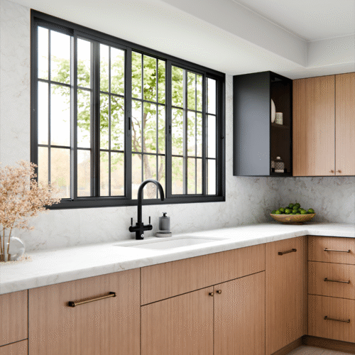 Janela de Alumínio de Correr Central 2 Folhas Móveis e 2 Folhas fixas com Grade - Lucasa Ideale