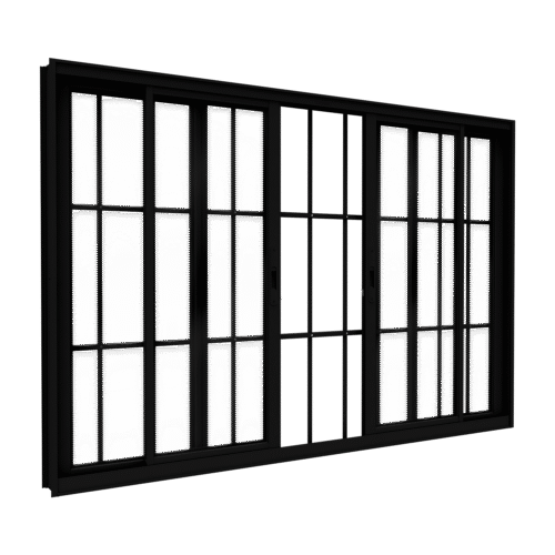 Janela de Alumínio de Correr Central 2 Folhas Móveis e 2 Folhas fixas com Grade - Lucasa Ideale