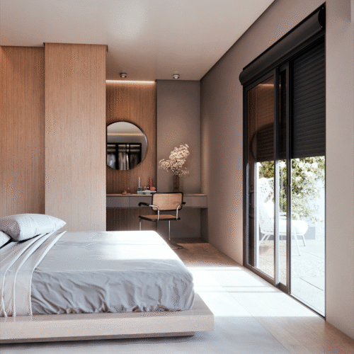 Porta de Alumínio de Correr Lateral 2 Folhas Móveis com Persiana Integrada Blackout Automatizada - Lucasa Eccellente