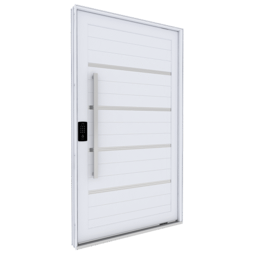 Porta de Alumínio Pivotante com Friso Puxador de 1M e Fechadura Digital