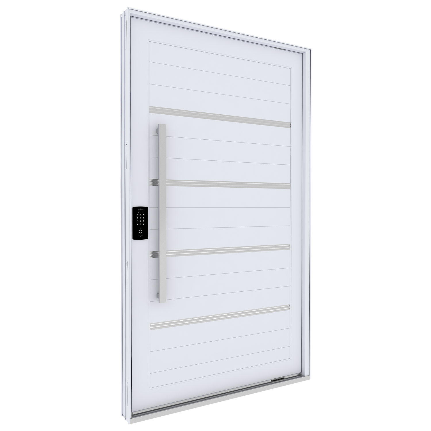 Porta de Alumínio Pivotante com Friso Puxador de 1M e Fechadura Digital
