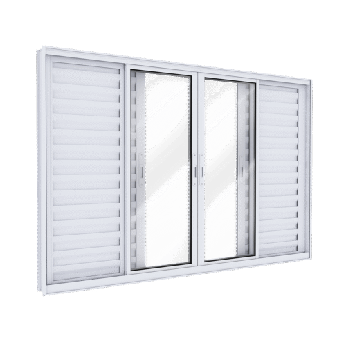 Janela de Alumínio Veneziana 4 Folhas Móveis 2 Folhas Fixas - Lucasa Ideale