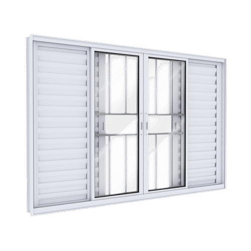 Janela de Alumínio Veneziana com Grade 4 Folhas Móveis e 2 Folhas Fixas - Lucasa Ideale