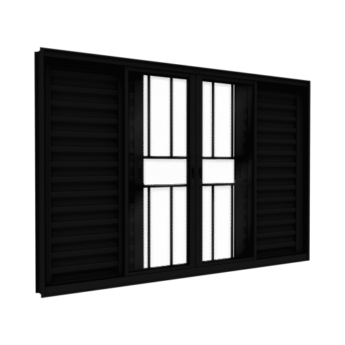 Janela de Alumínio Veneziana com Grade 4 Folhas Móveis e 2 Folhas Fixas - Lucasa Ideale