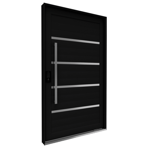 Porta de Alumínio Pivotante com Friso Puxador de 1M e Fechadura Digital