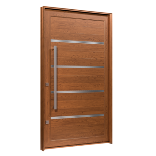 Porta Pivotante De Alumínio Amadeirado Com Friso - Lucasa Eccellente